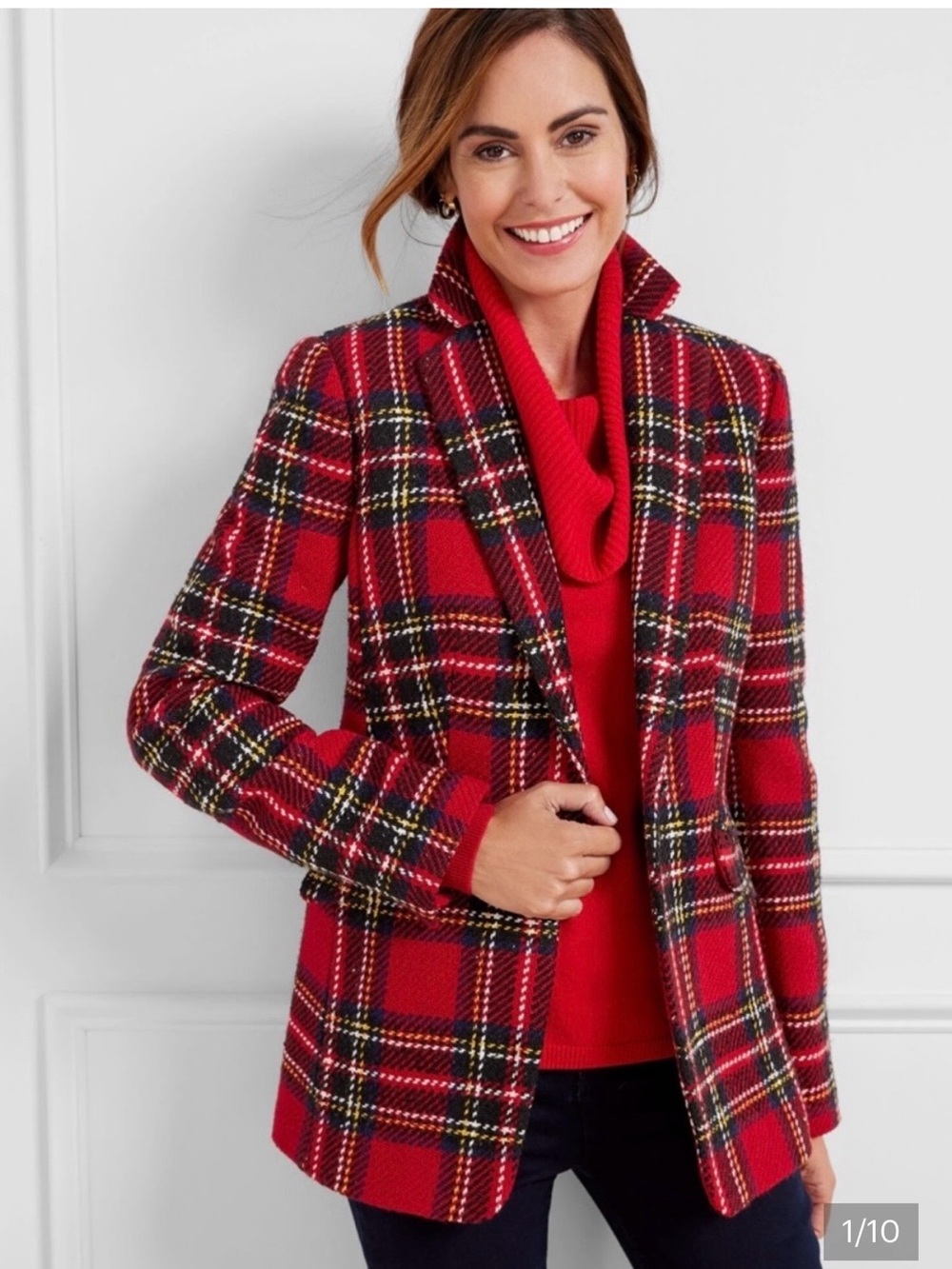 Talbots Red and Black Plaid Blazer Jacket